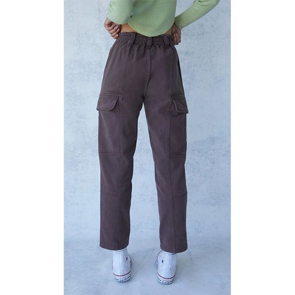 Pacsun Brownie Utility Cargo Pants High Rise Straight Leg Rigid Denim Brown L - Picture 3 of 8